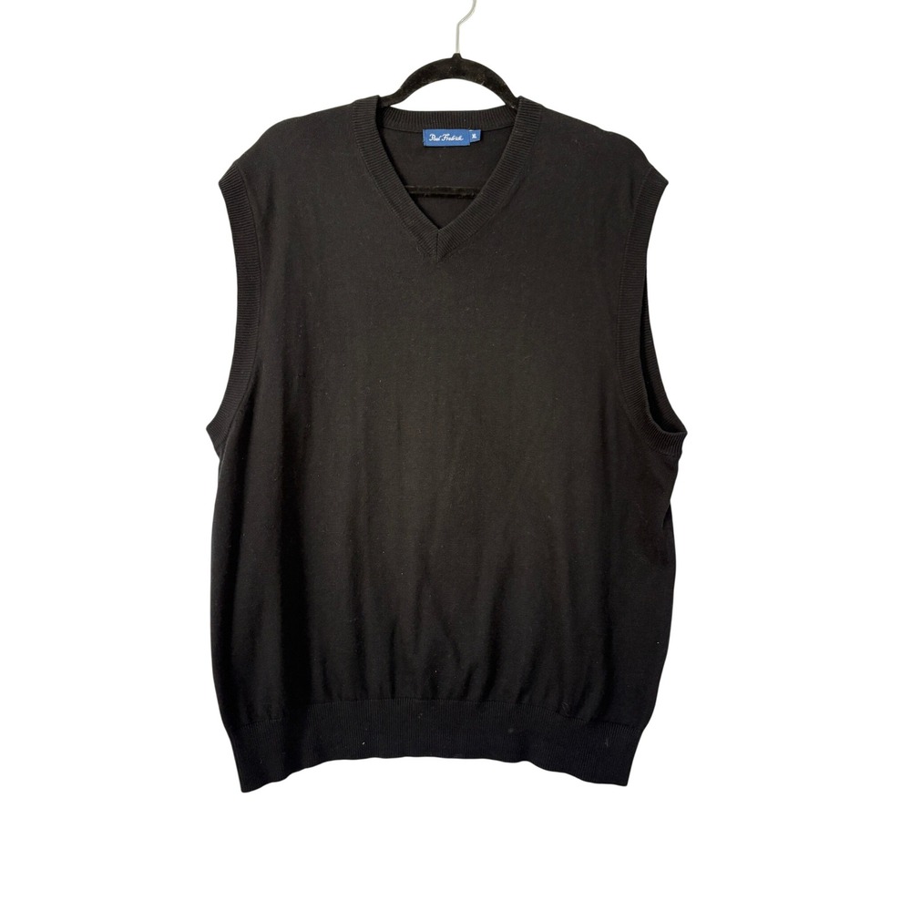 Paul Fredrick Mens XL Black Silk Cotton Cashmere V-Neck Sweater Vest